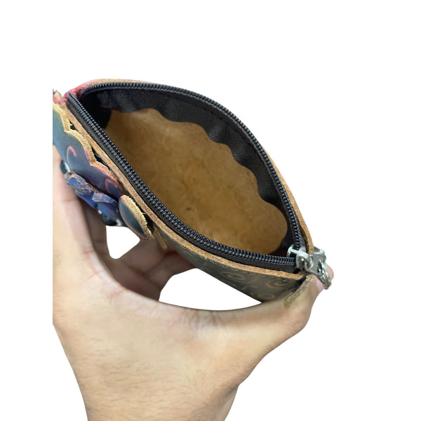 Animal Face Leather Wristlet Wallet With Zipper Closure Fun Swirl Pattern Gray/Black