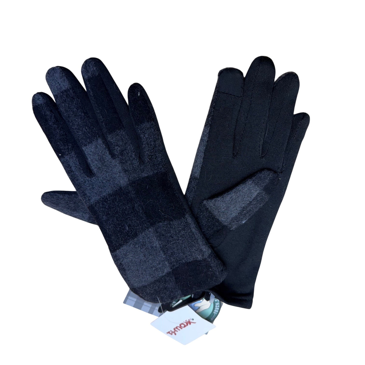 Tj Maxx Womens Black Plaid Fleece Touchscreen Gloves Soft Winter Style OS