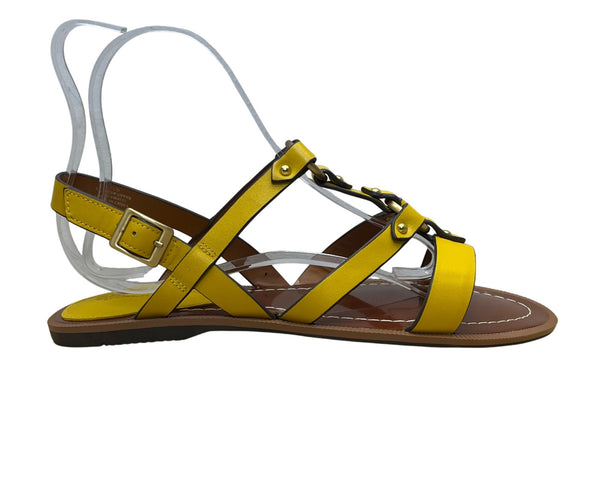 Charles David Yellow/Brown Leather Adjustable Strappy Sandals Sz 10M - New
