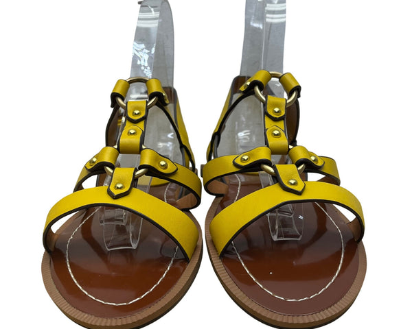 Charles David Yellow/Brown Leather Adjustable Strappy Sandals Sz 10M - New