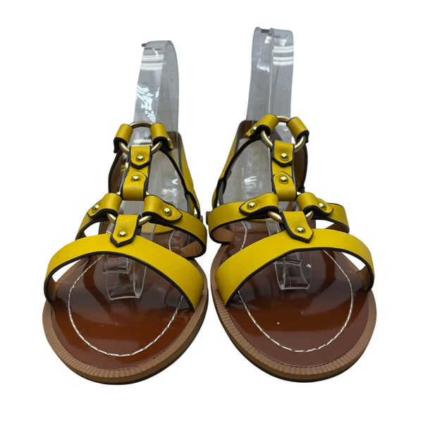 Charles David Yellow/Brown Leather Adjustable Strappy Sandals Sz 10M - New