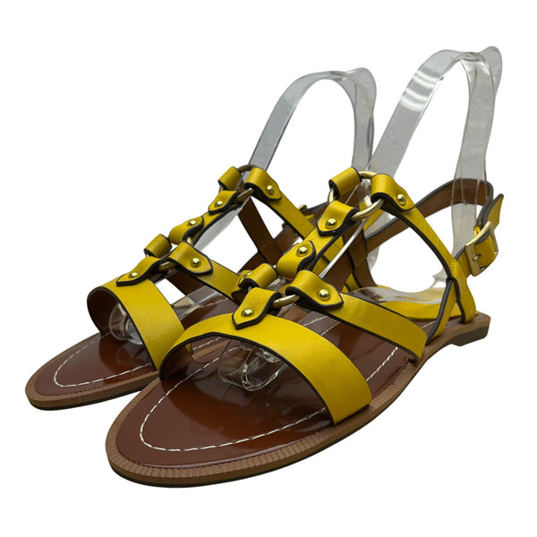 Charles David Yellow/Brown Leather Adjustable Strappy Sandals Sz 10M - New