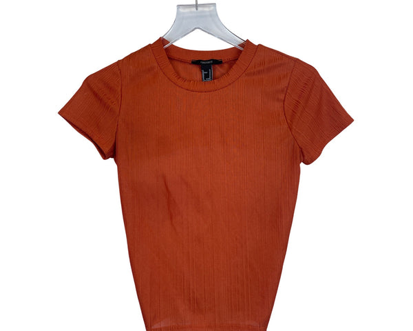 Forever 21 Womens Rust Orange Ribbed Knit Open-Back Tie Detail Crop Top Size M
