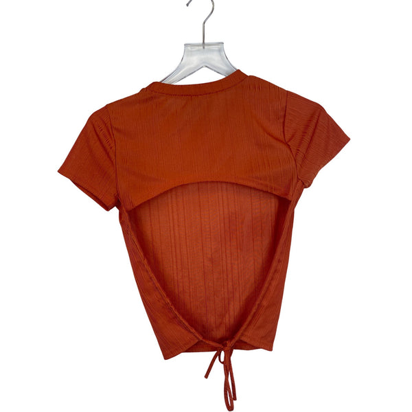 Forever 21 Womens Rust Orange Ribbed Knit Open-Back Tie Detail Crop Top Size M