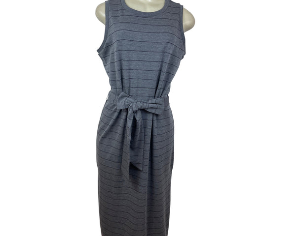 Banana Republic Gray Striped Sleeveless Midi Dress With Waist Tie Size M