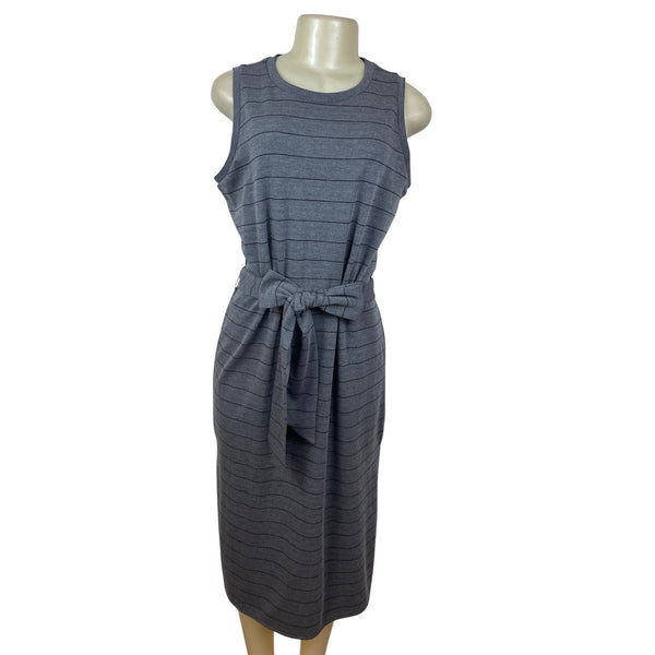 Banana Republic Gray Striped Sleeveless Midi Dress With Waist Tie Size M