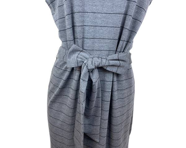 Banana Republic Gray Striped Sleeveless Midi Dress With Waist Tie Size M