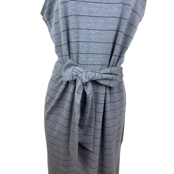Banana Republic Gray Striped Sleeveless Midi Dress With Waist Tie Size M