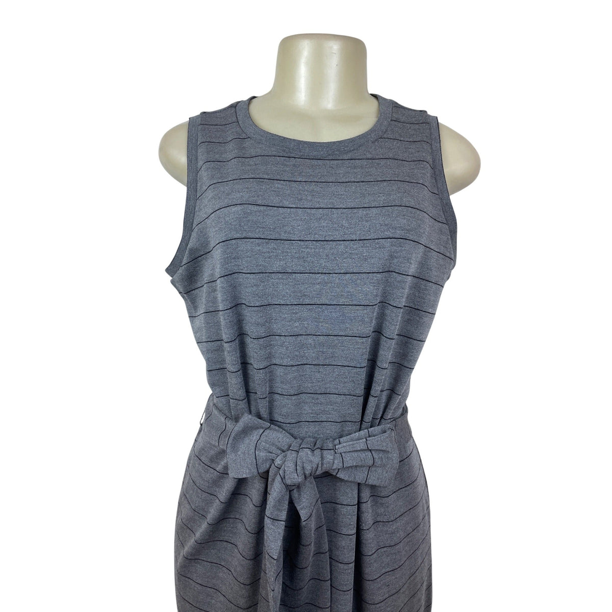 Banana Republic Gray Striped Sleeveless Midi Dress With Waist Tie Size M