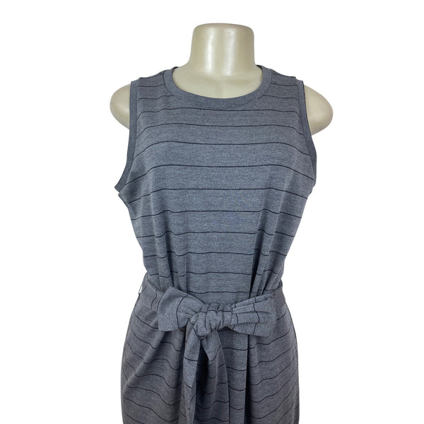 Banana Republic Gray Striped Sleeveless Midi Dress With Waist Tie Size M