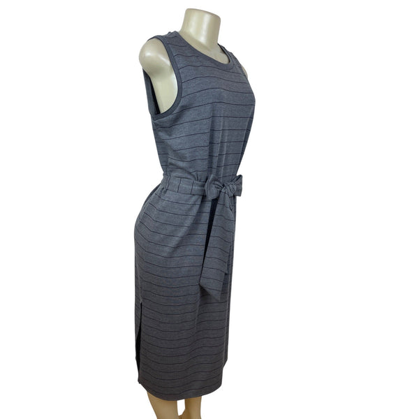 Banana Republic Gray Striped Sleeveless Midi Dress With Waist Tie Size M