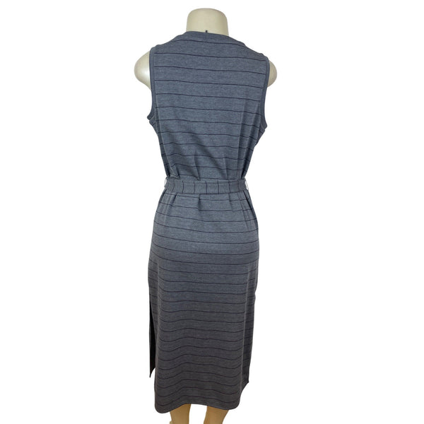 Banana Republic Gray Striped Sleeveless Midi Dress With Waist Tie Size M