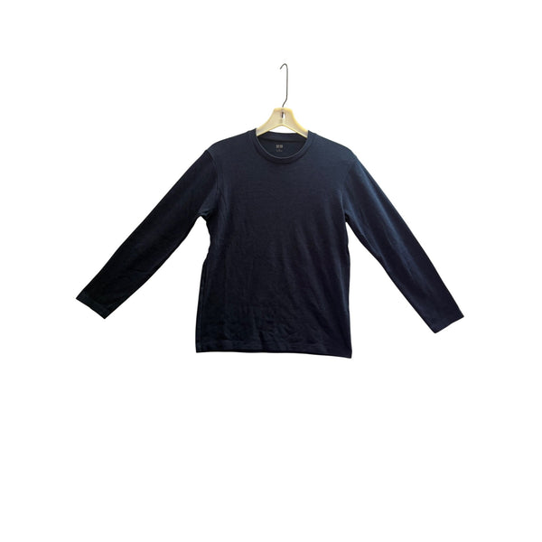 UNIQLO Mens Black Long Sleeve T-Shirt Polyester Blend Crew Neck Size M