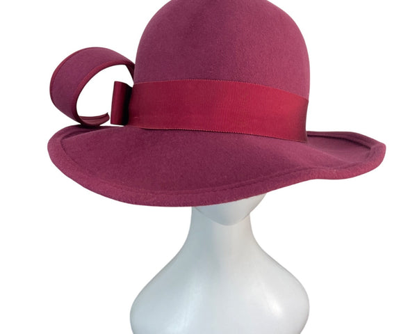 Vintage Kurt Jr. By Tom Hann Pink Wool Hat With Ribbon & Bow Accent