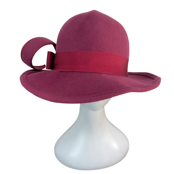 Vintage Kurt Jr. By Tom Hann Pink Wool Hat With Ribbon & Bow Accent