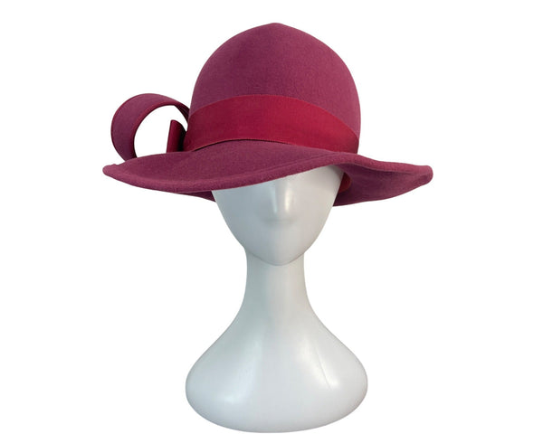 Vintage Kurt Jr. By Tom Hann Pink Wool Hat With Ribbon & Bow Accent
