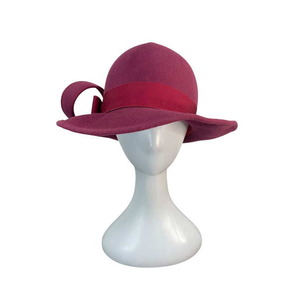 Vintage Kurt Jr. By Tom Hann Pink Wool Hat With Ribbon & Bow Accent