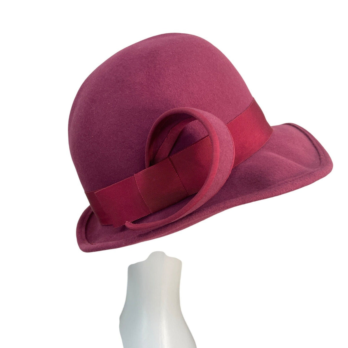Vintage Kurt Jr. By Tom Hann Pink Wool Hat With Ribbon & Bow Accent