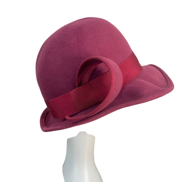 Vintage Kurt Jr. By Tom Hann Pink Wool Hat With Ribbon & Bow Accent