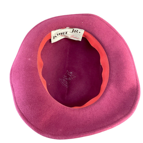Vintage Kurt Jr. By Tom Hann Pink Wool Hat With Ribbon & Bow Accent