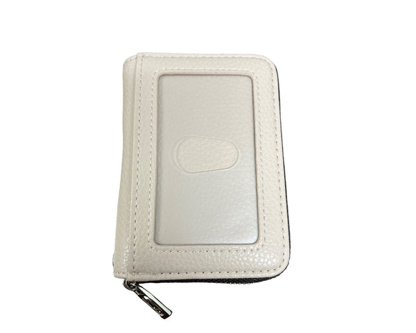FurArt Unisex Beige Leather Zipper Card Holder Wallet With Keychain Attachment Compact Design