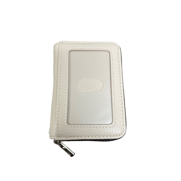 FurArt Unisex Beige Leather Zipper Card Holder Wallet With Keychain Attachment Compact Design