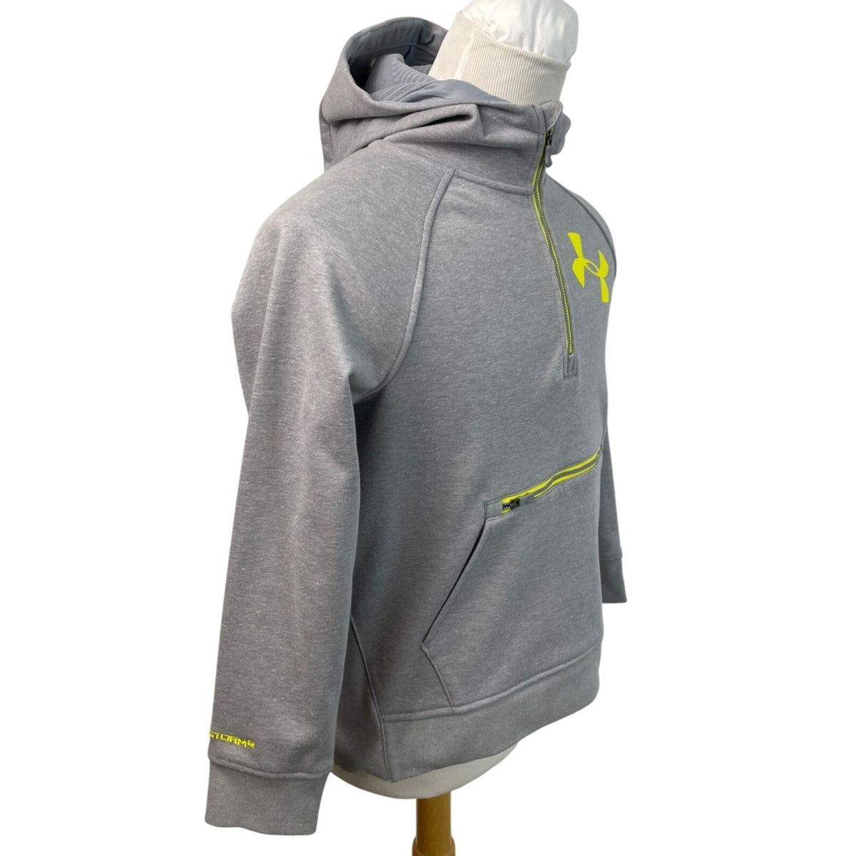 Under Armour Kids Gray Hoodie With Neon Yellow Hooded Sweatshirt Size YXL