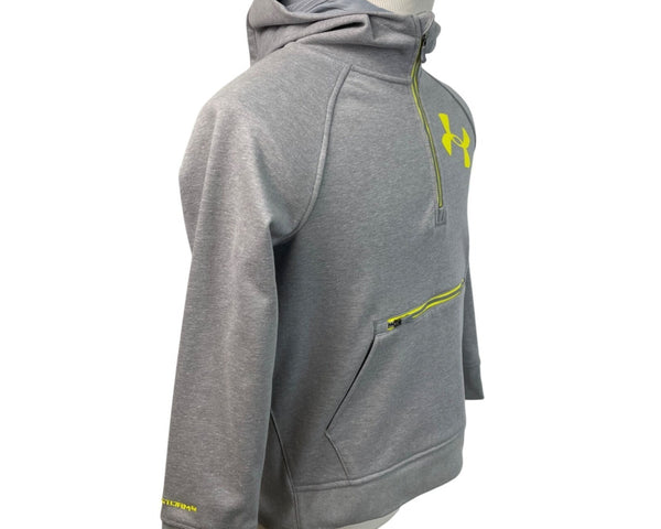 Under Armour Kids Gray Hoodie With Neon Yellow Hooded Sweatshirt Size YXL