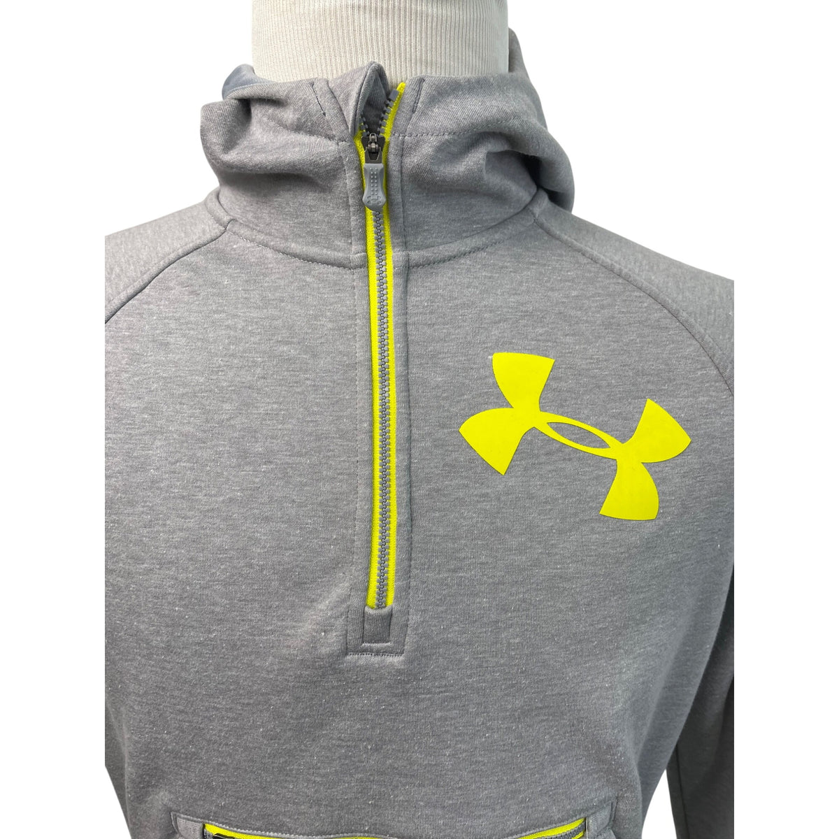Under Armour Kids Gray Hoodie With Neon Yellow Hooded Sweatshirt Size YXL