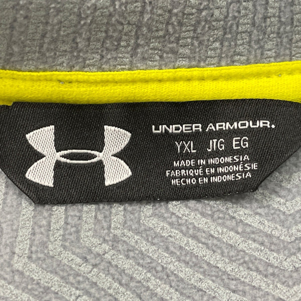 Under Armour Kids Gray Hoodie With Neon Yellow Hooded Sweatshirt Size YXL