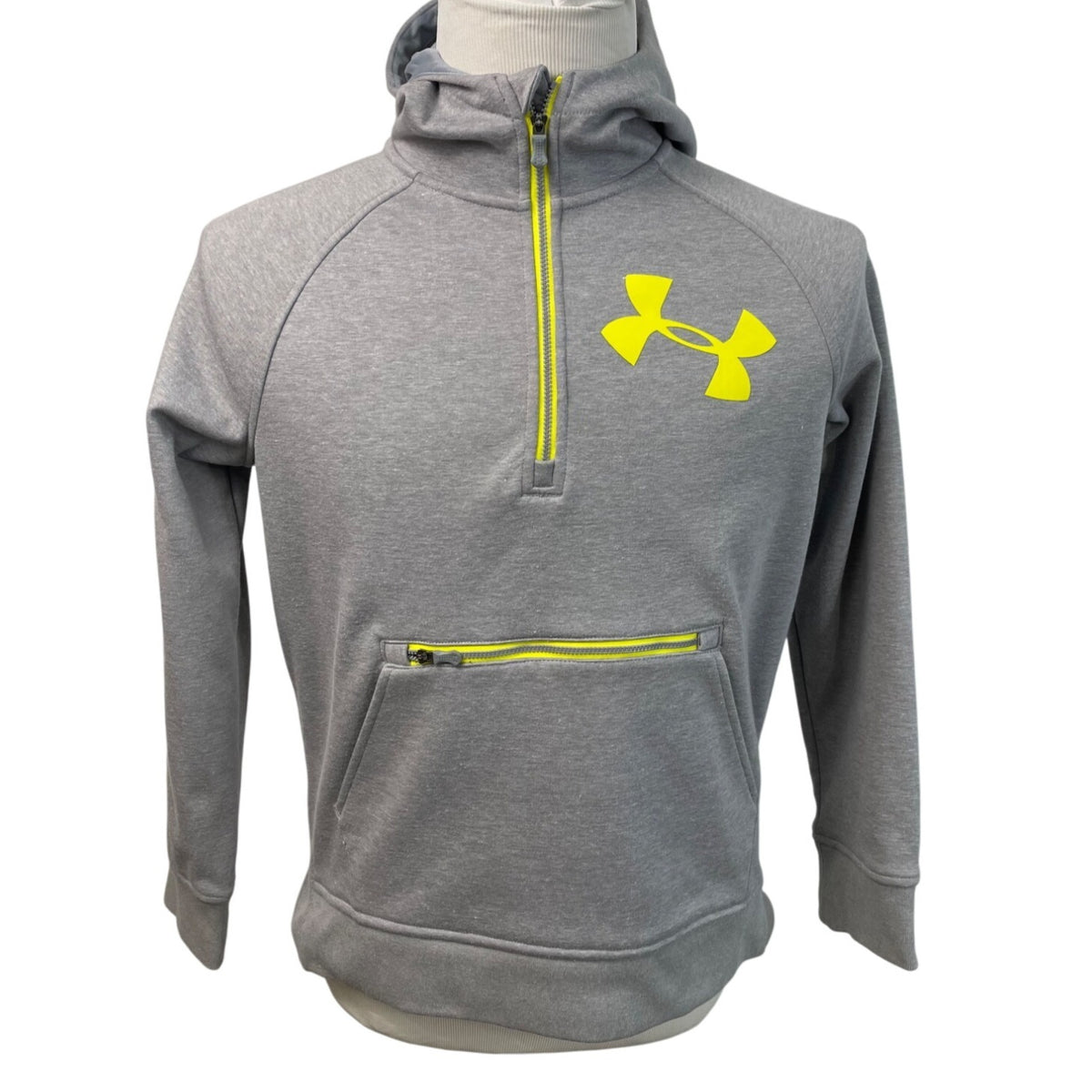 Under Armour Kids Gray Hoodie With Neon Yellow Hooded Sweatshirt Size YXL
