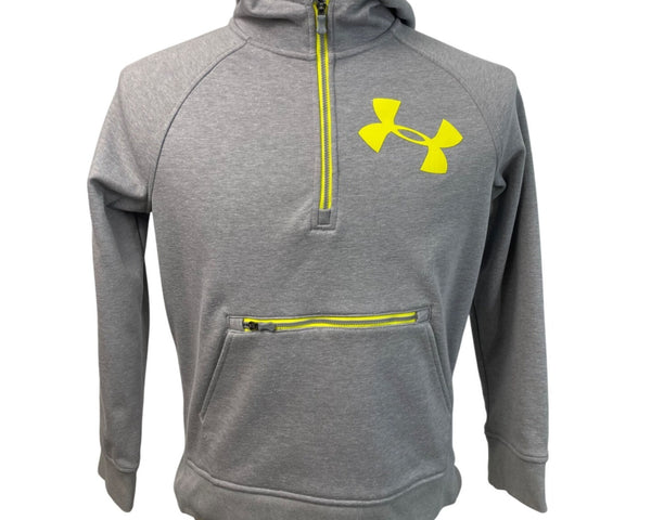 Under Armour Kids Gray Hoodie With Neon Yellow Hooded Sweatshirt Size YXL