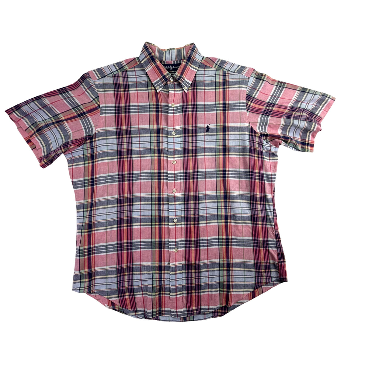 Ralph Lauren Mens Multicolor Cotton Plaid Short Sleeve Button-Down Shirt Size L