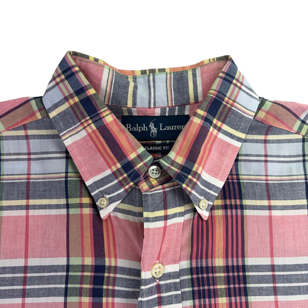 Ralph Lauren Mens Multicolor Cotton Plaid Short Sleeve Button-Down Shirt Size L