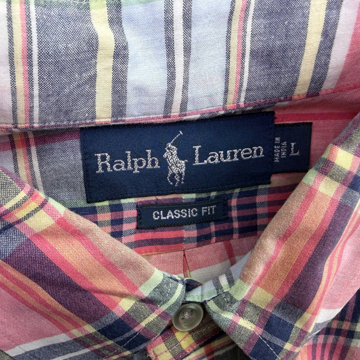 Ralph Lauren Mens Multicolor Cotton Plaid Short Sleeve Button-Down Shirt Size L