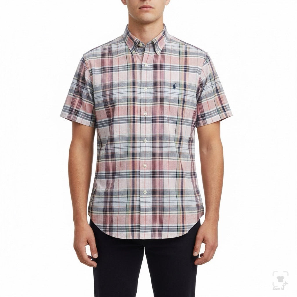 Ralph Lauren Mens Multicolor Cotton Plaid Short Sleeve Button-Down Shirt Size L