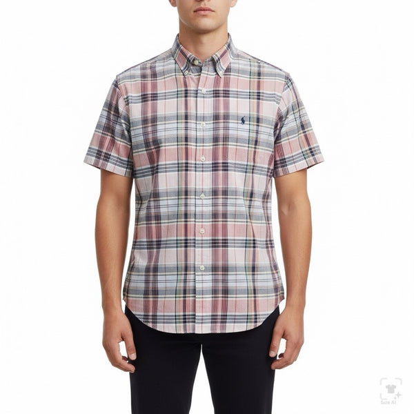 Ralph Lauren Mens Multicolor Cotton Plaid Short Sleeve Button-Down Shirt Size L