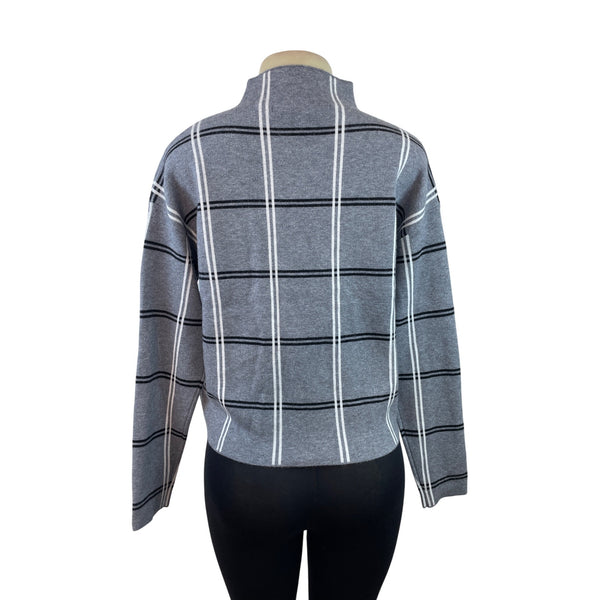 Max Studio Gray & White Plaid Mock Neck Long Sleeve Sweater Women's Size L