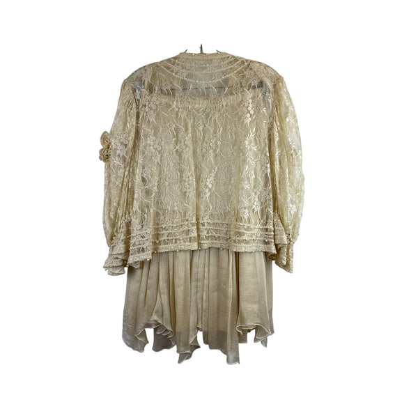 Shalite Womens Cream Lace Beaded Jacket & Ruffle Dress Set 100% Viscose Italy OS