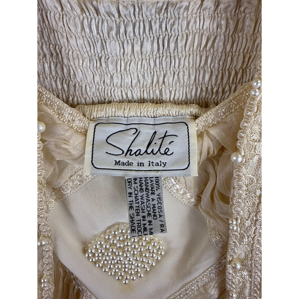 Shalite Womens Cream Lace Beaded Jacket & Ruffle Dress Set 100% Viscose Italy OS