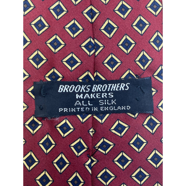 Vintage Brooks Brothers Mens Burgundy Silk Patterned Necktie Printed In England