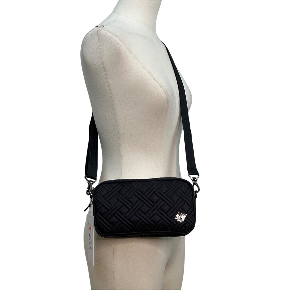 Lug Quilted Black Stitching Adjustable Strap Multi Pocket Coupe XL Crossbody Bag