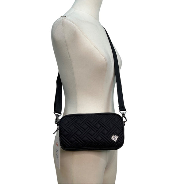 Lug Quilted Black Stitching Adjustable Strap Multi Pocket Coupe XL Crossbody Bag
