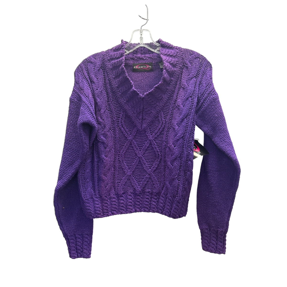 Quarters Womens Purple Cable-Knit V-Neck Sweater 55% Ramie 45% Cotton Size Small NWT