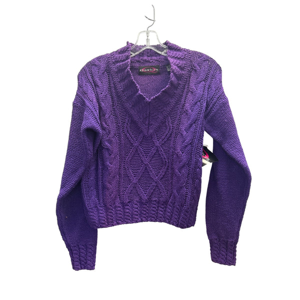 Quarters Womens Purple Cable-Knit V-Neck Sweater 55% Ramie 45% Cotton Size Small NWT
