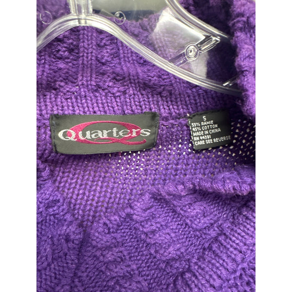 Quarters Womens Purple Cable-Knit V-Neck Sweater 55% Ramie 45% Cotton Size Small NWT