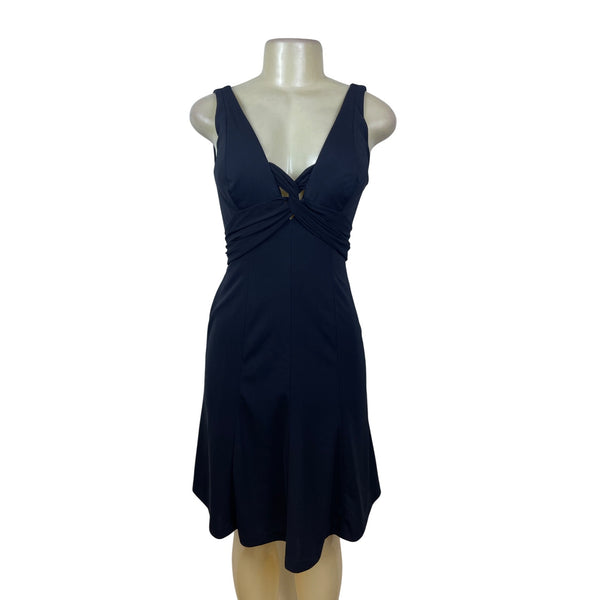 White House Black Market Womens Black V-Neck Ruched Sleeveless Dress Size 4
