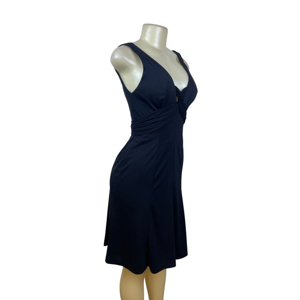 White House Black Market Womens Black V-Neck Ruched Sleeveless Dress Size 4
