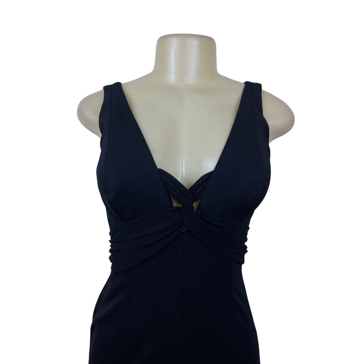White House Black Market Womens Black V-Neck Ruched Sleeveless Dress Size 4