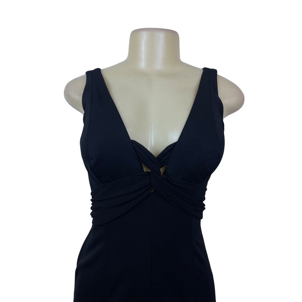 White House Black Market Womens Black V-Neck Ruched Sleeveless Dress Size 4